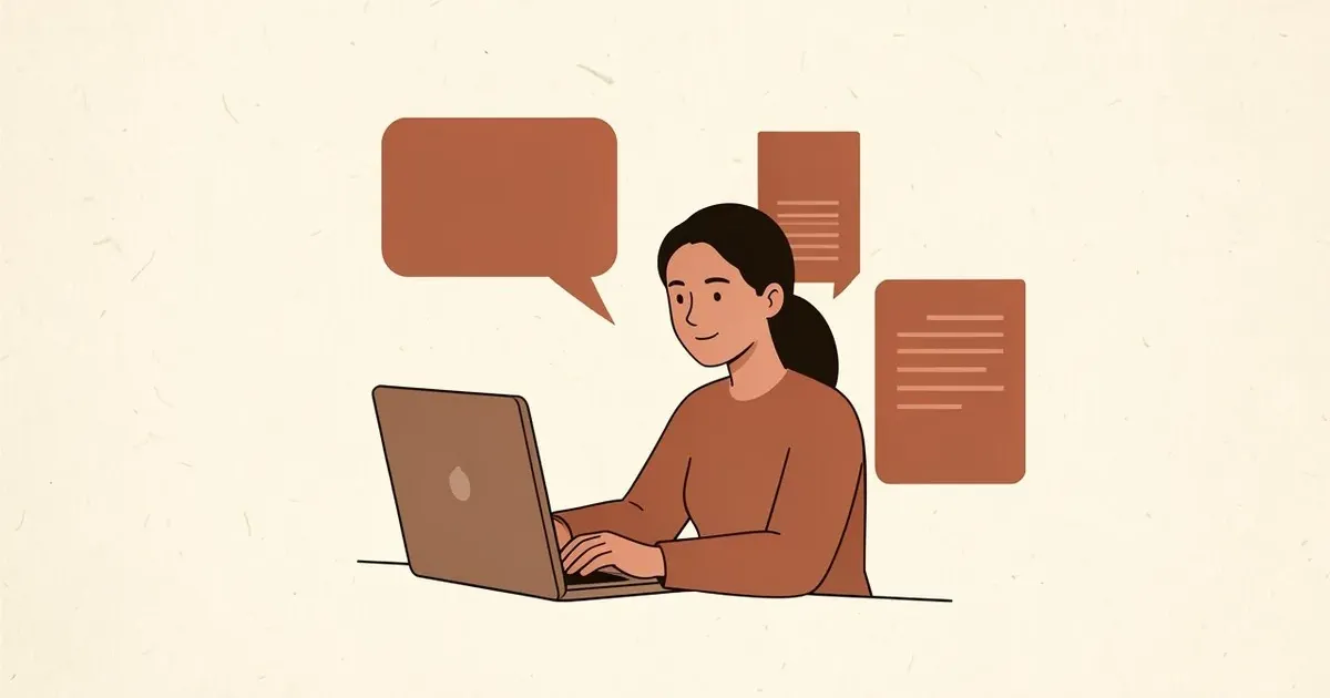 Une professionnelle utilise Claude AI en français pour rédiger sur son ordinateur de travail