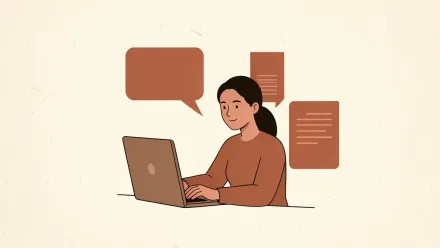 Une professionnelle utilise Claude AI en français pour rédiger sur son ordinateur de travail